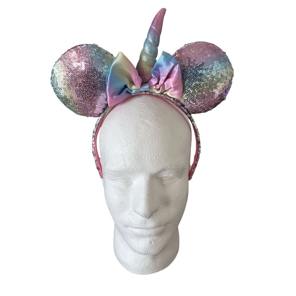 Disney Parks Minnie Mickey Mouse Unicorn Headband Pastels Sequins VGC